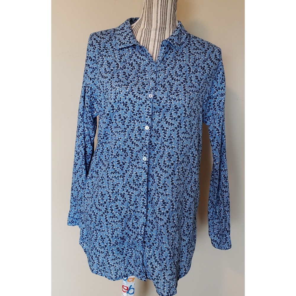 Seasalt Cornwall Rising Shirt Blue Leaf Print Cotton Button Down Womens US 4